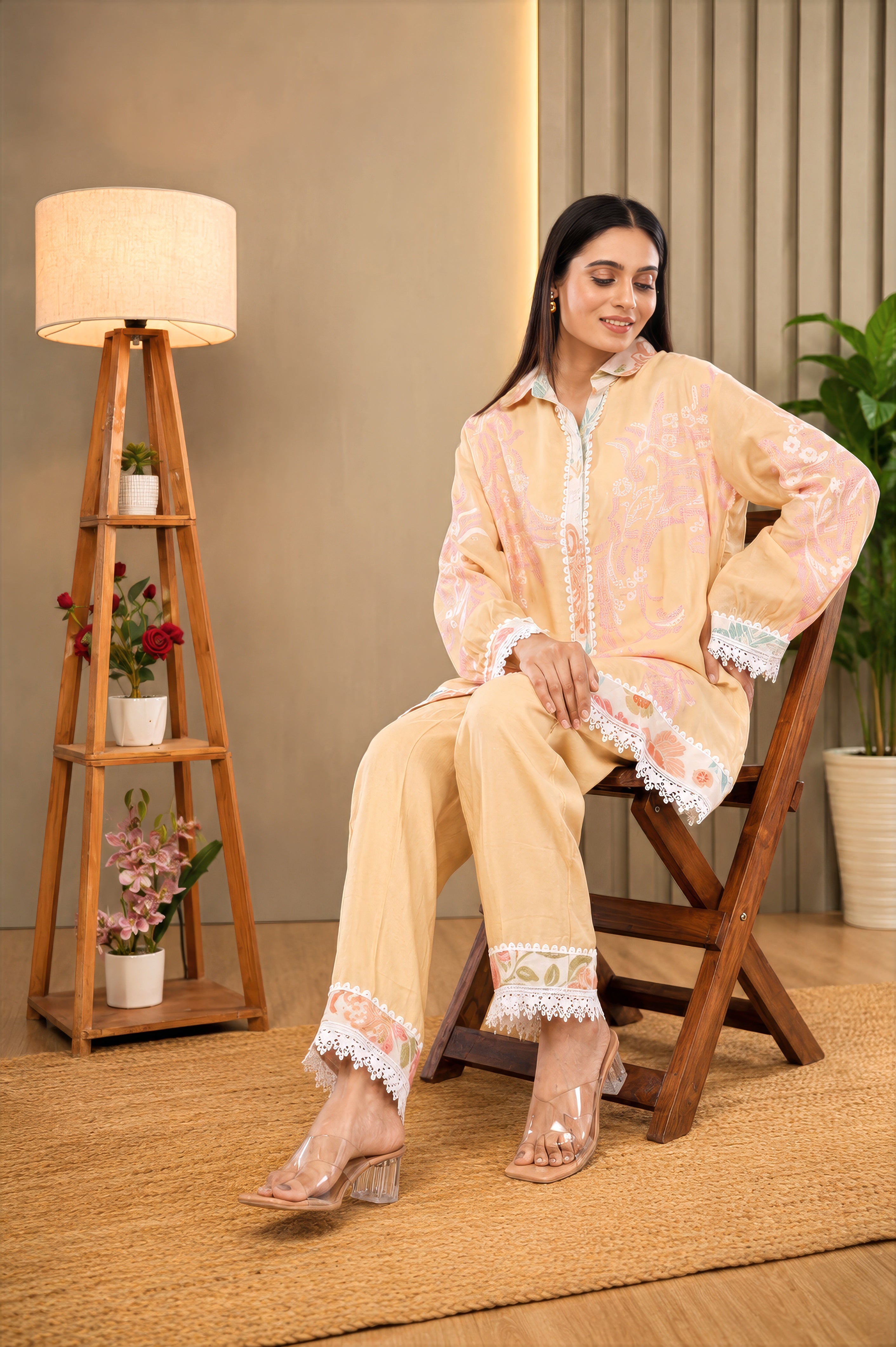 Linen Co-Ord set with hand paint and embroidery