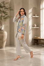 Linen Co-Ord set with hand paint and embroidery