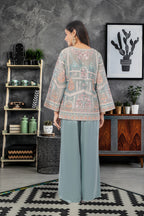 Embroidered Chinon Silk Short top 3 piece set