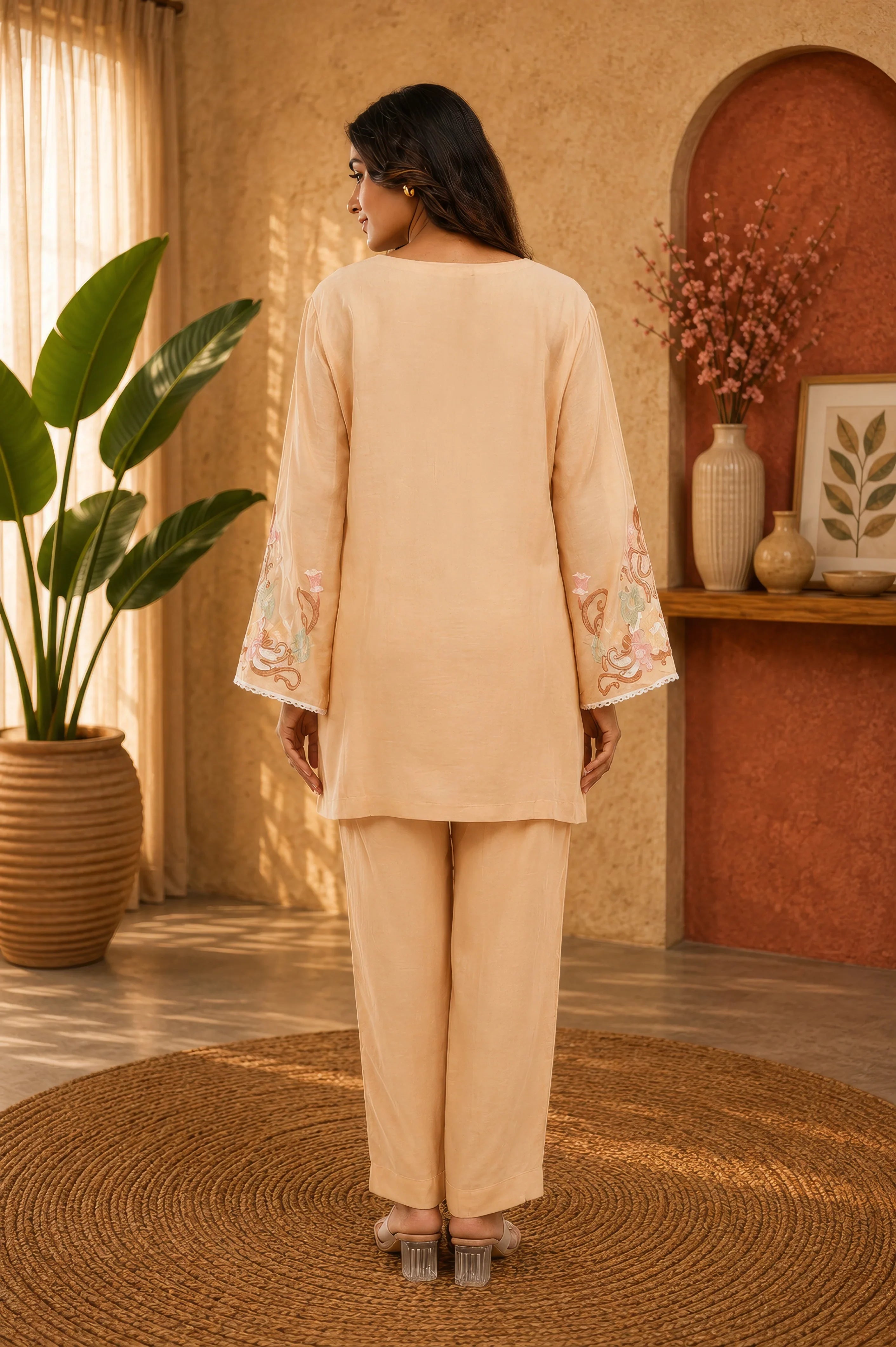 Linen Co-Ord set with hand paint and embroidery