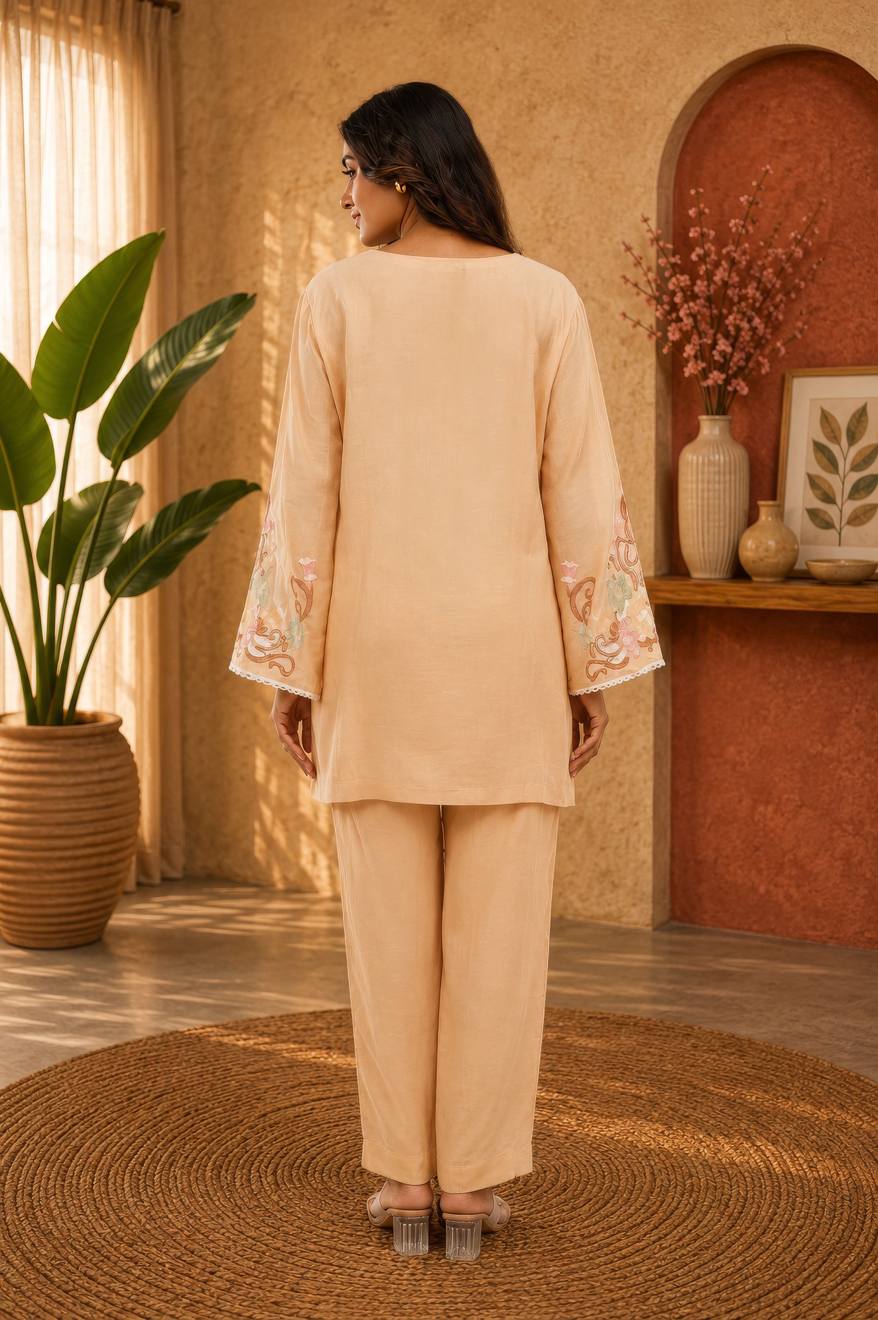 Linen Co-Ord set with hand paint and embroidery