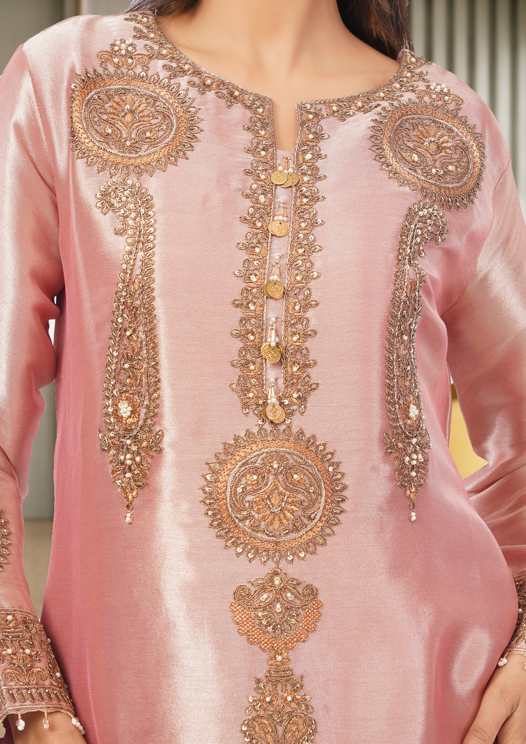 Embroidered Chinon Silk Set