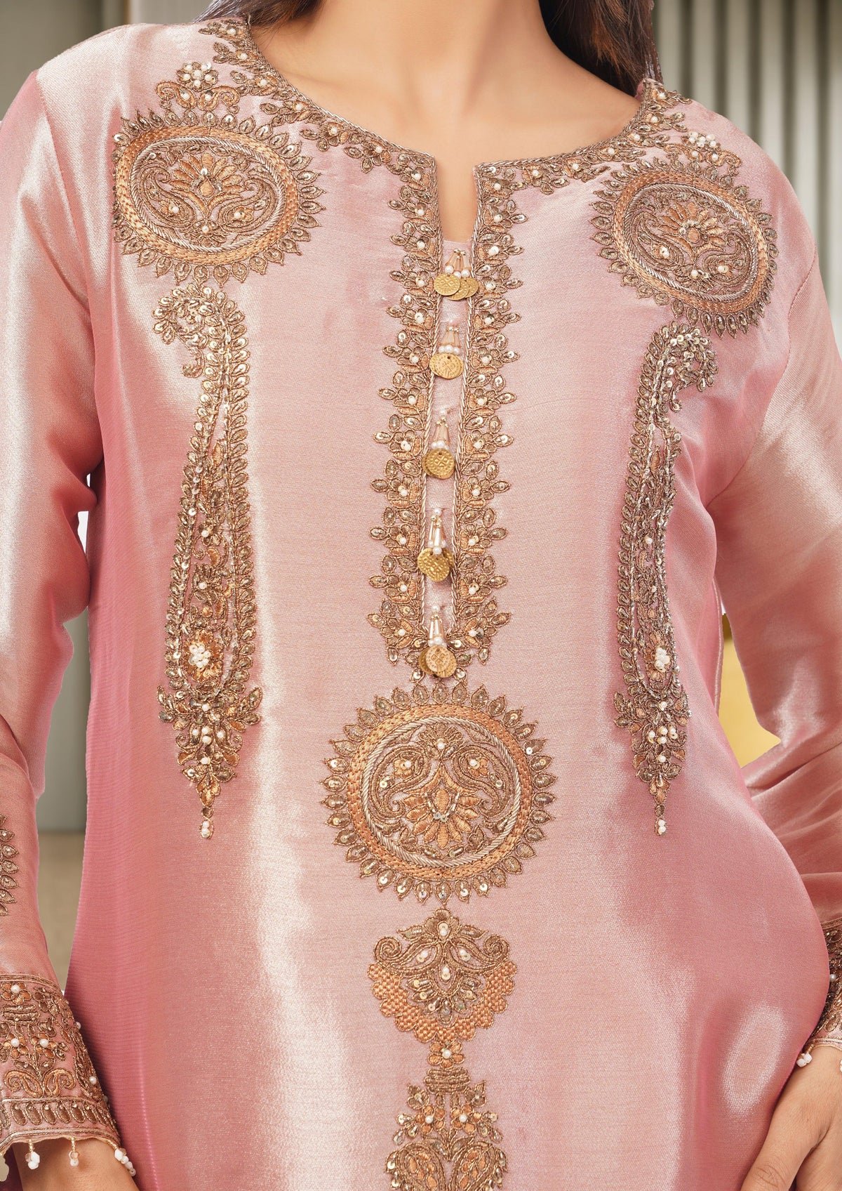 Embroidered Chinon Silk Set