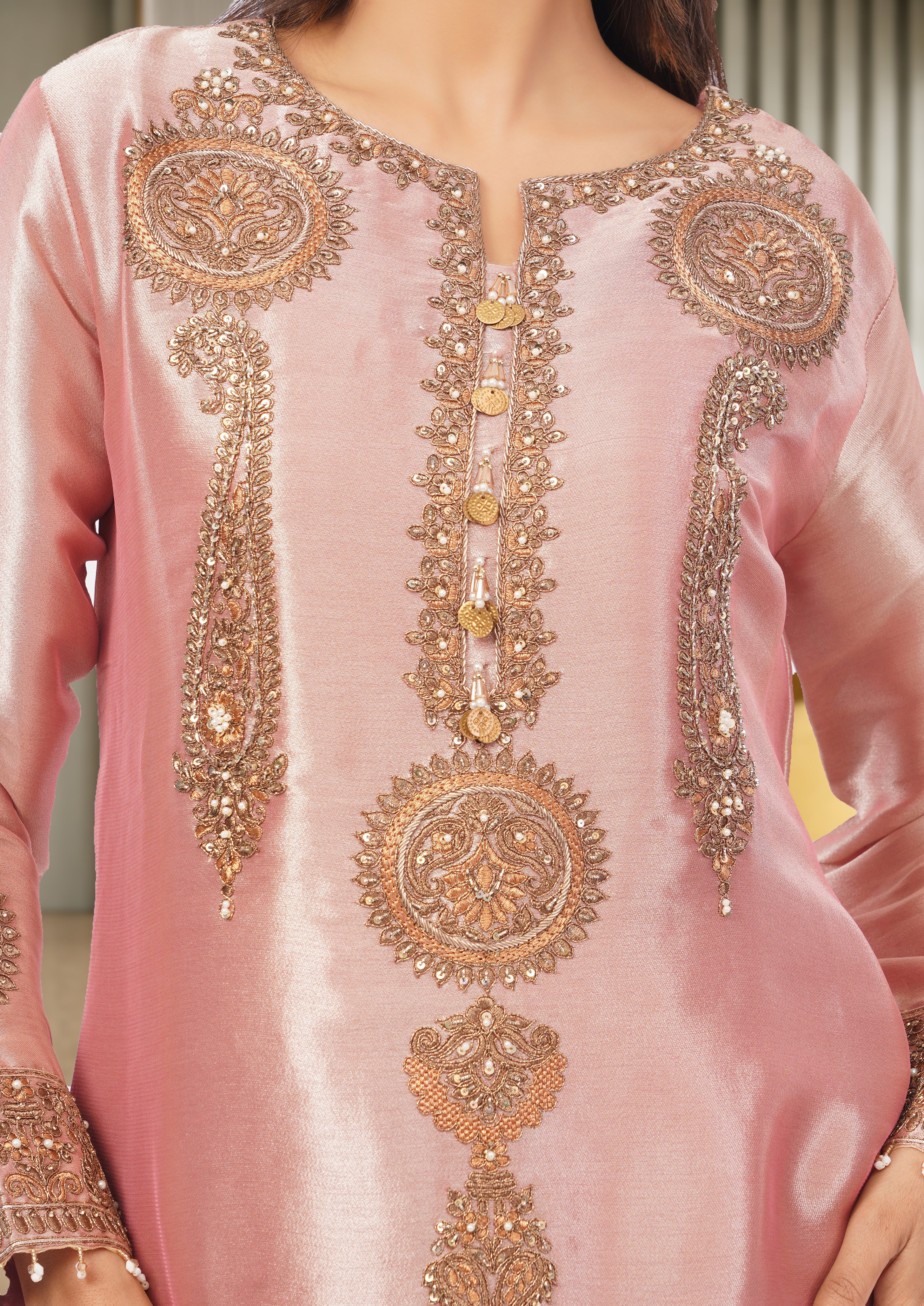 Embroidered Chinon Silk Set
