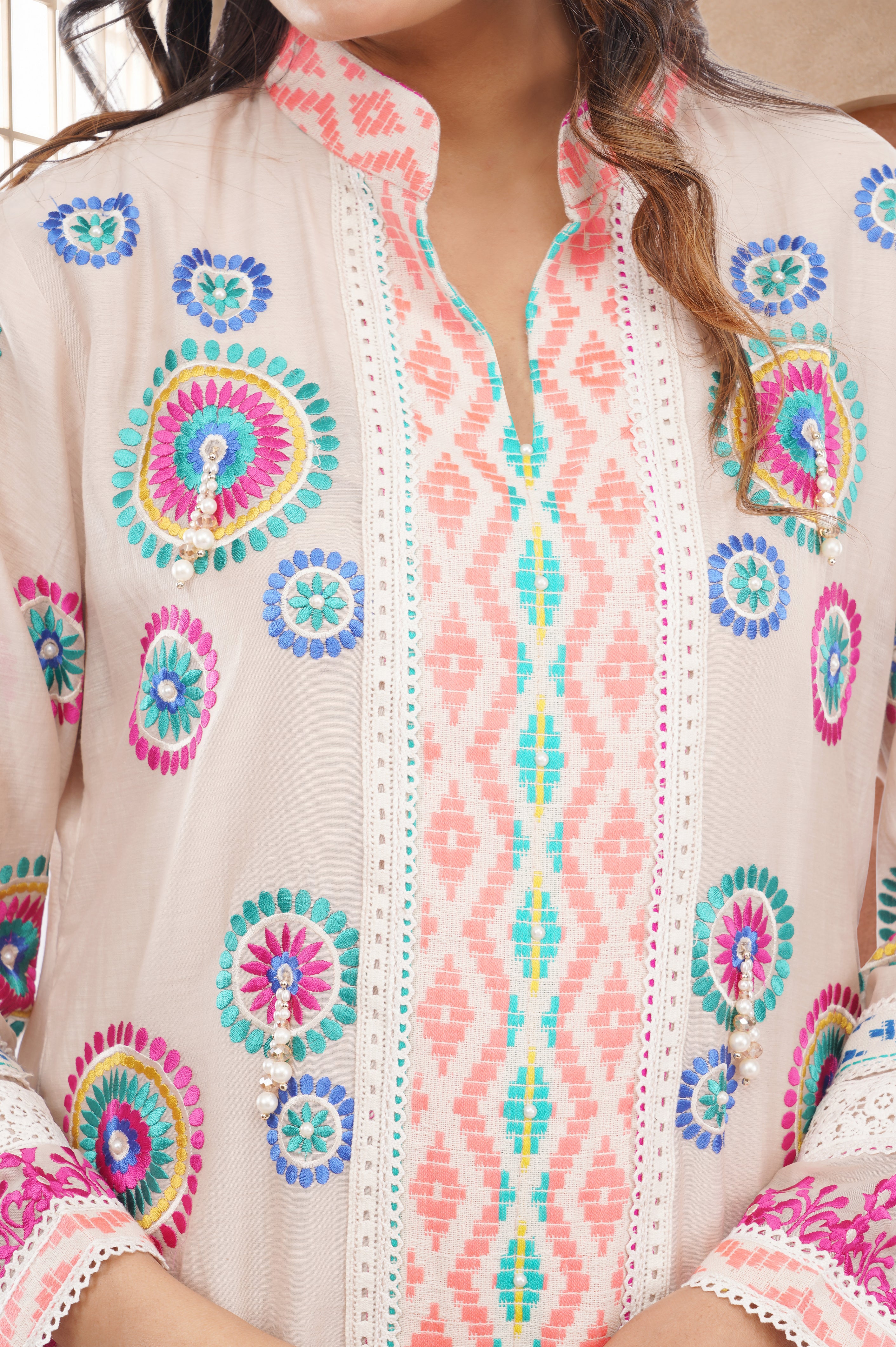 Linen Co-Ord set with hand paint and embroidery