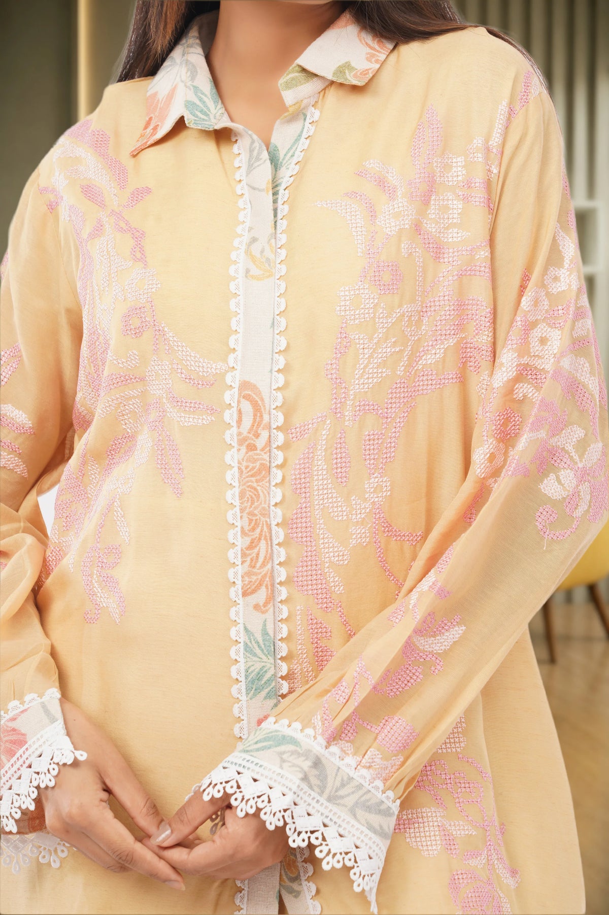 Linen Co-Ord set with hand paint and embroidery