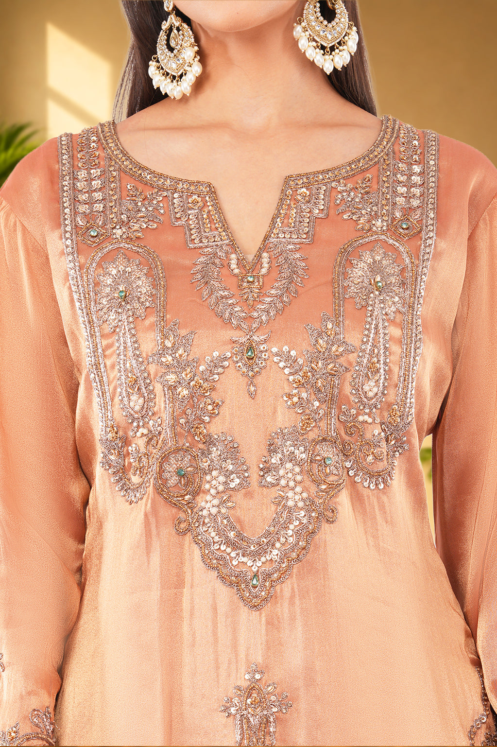 Jiraf silk shirt and bottom, dupatta tissue silk Dori work and beads work with hand