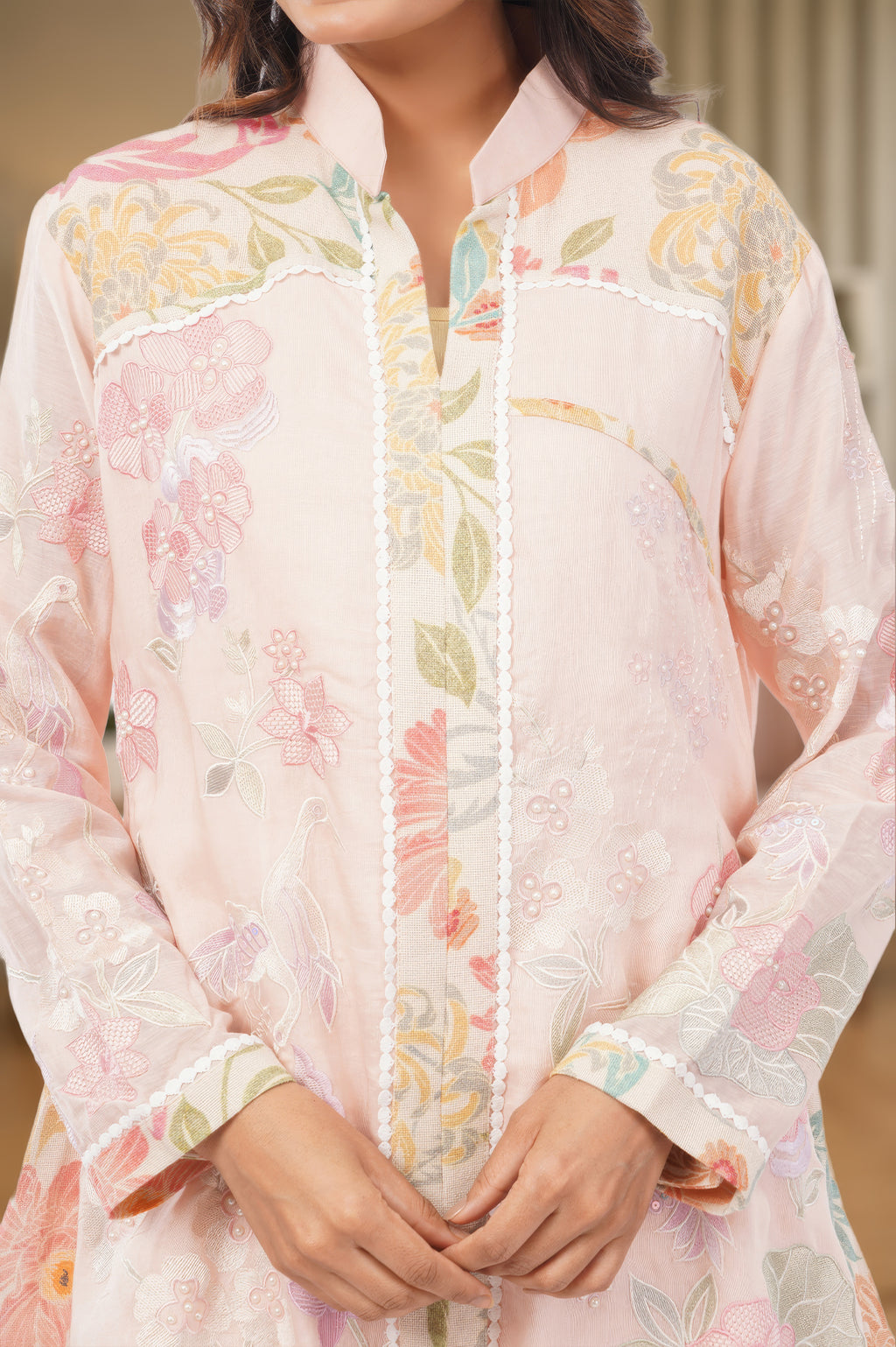 Linen Co-Ord set with hand paint and embroidery