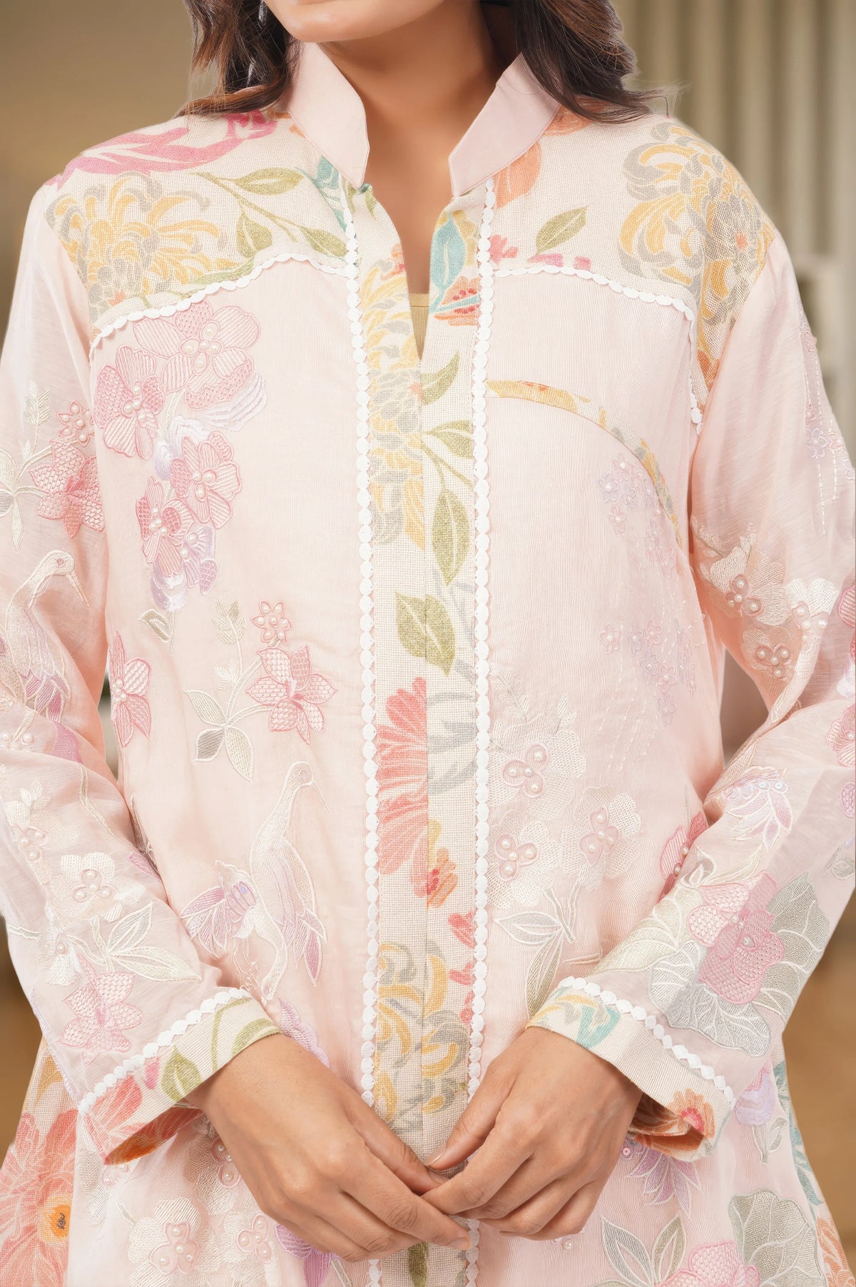 Linen Co-Ord set with hand paint and embroidery