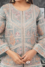 Embroidered Chinon Silk Short top 3 piece set