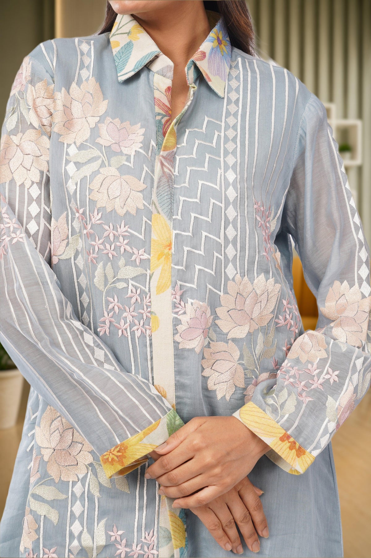 Linen Co-Ord set with hand paint and embroidery