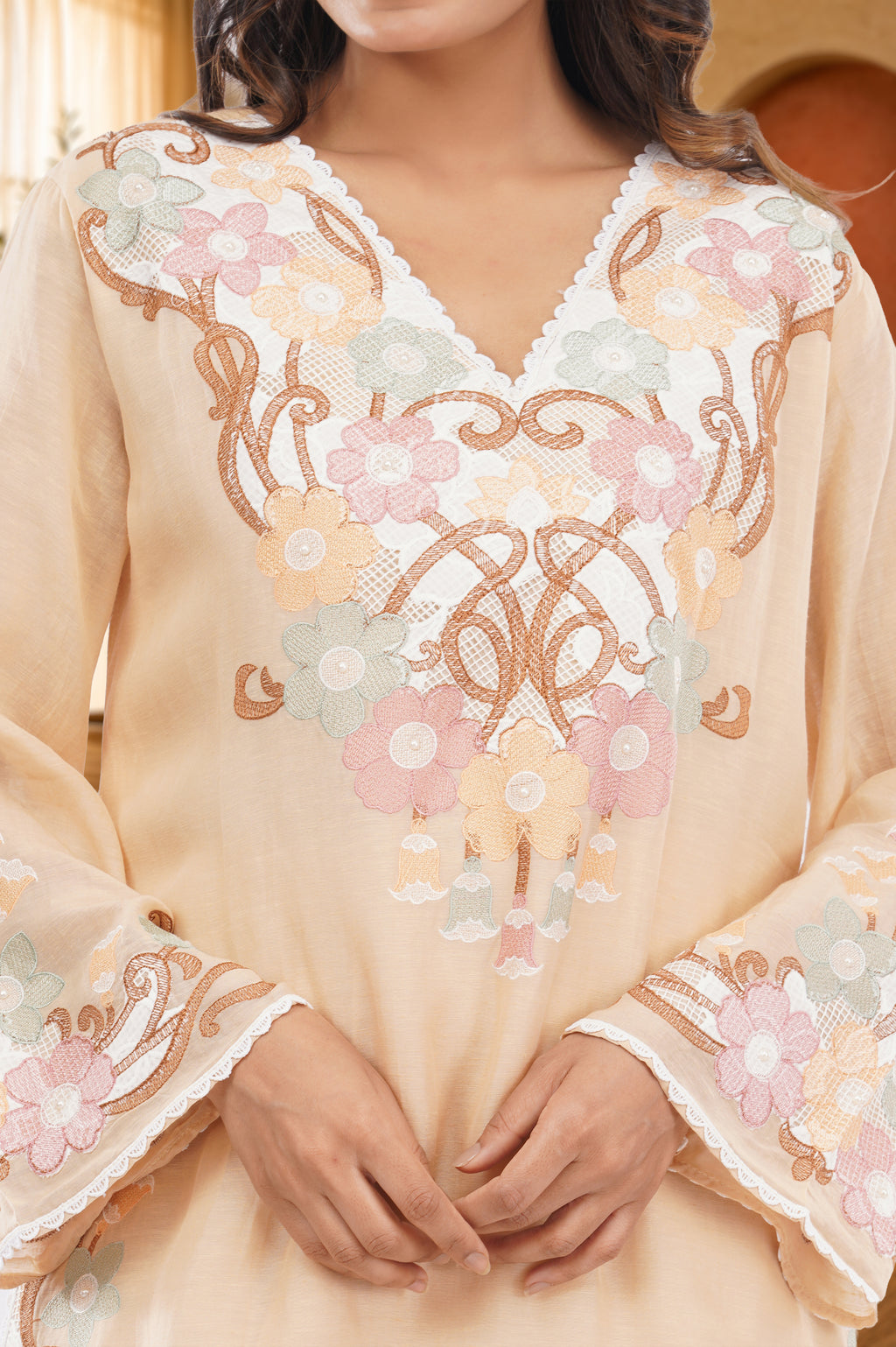 Linen Co-Ord set with hand paint and embroidery