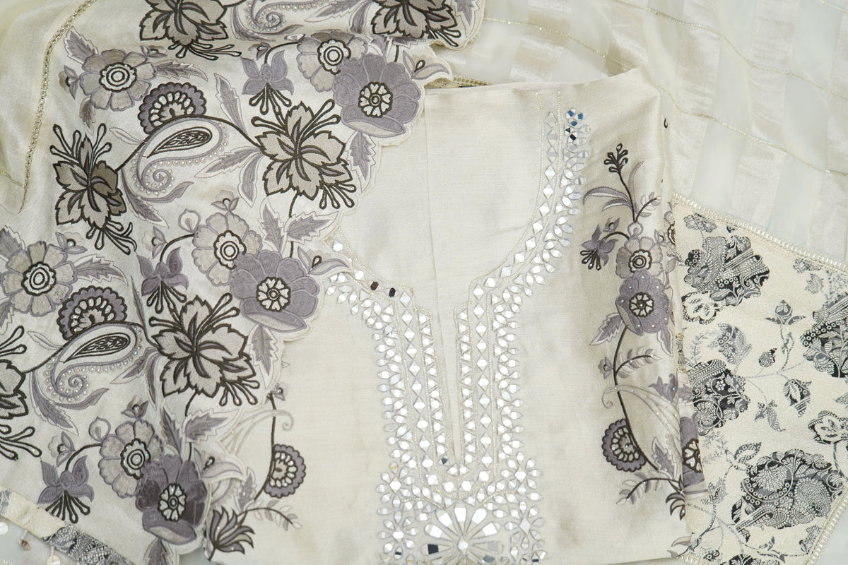 Jiraf silk with stripe dupatta, Upada silk bottom, thread work and beads work