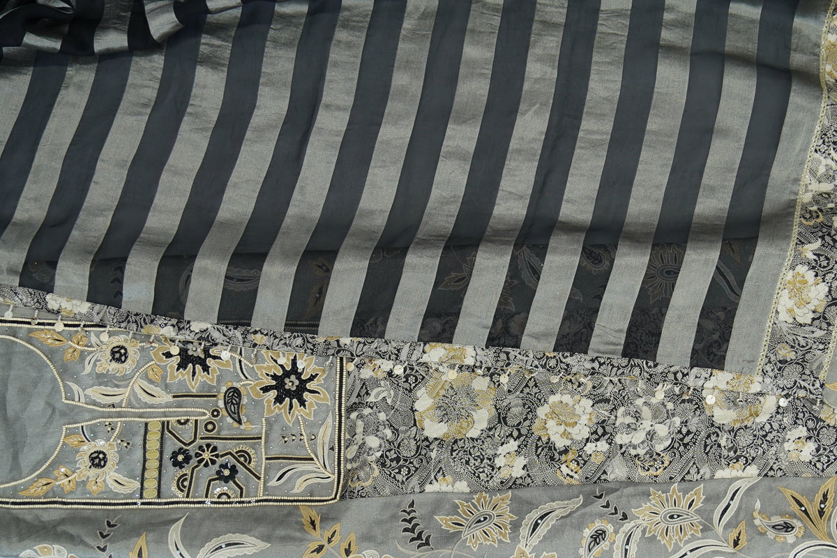 Jiraf silk with stripe dupatta ,Upada silk bottom, thread work and beads work