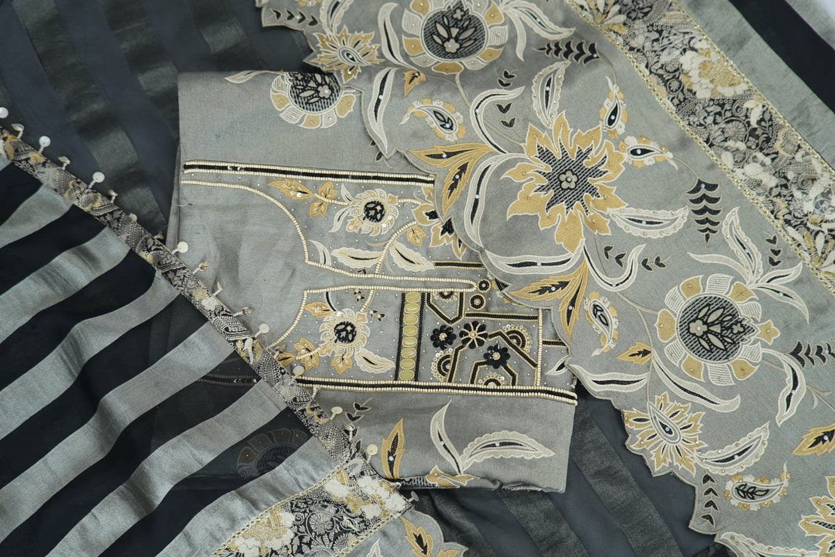 Jiraf silk with stripe dupatta ,Upada silk bottom, thread work and beads work