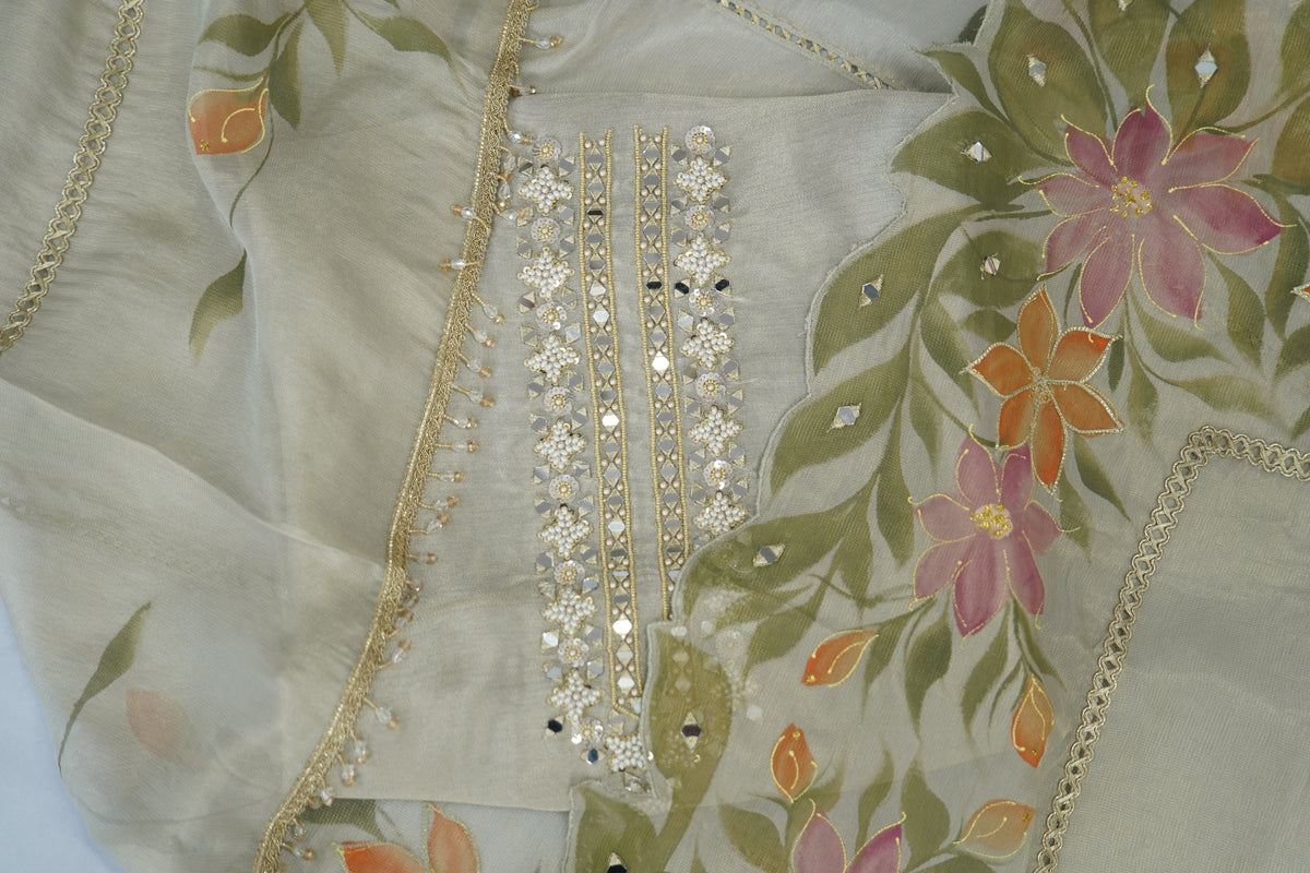 Tulfi silk top and dupatta, Upada silk bottom, thread work embroidery and hand work