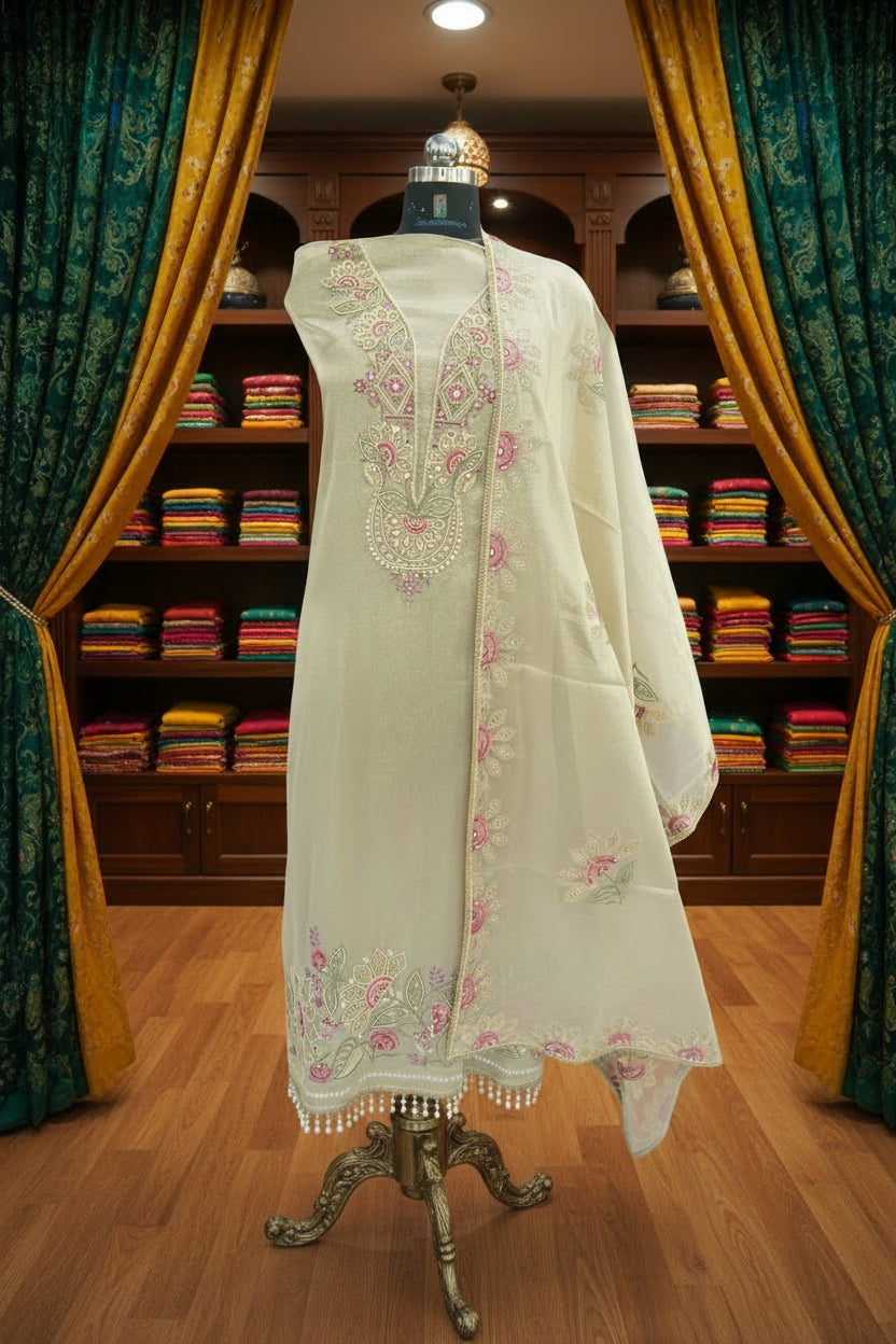 Tulfi silk top and dupatta, Upada silk bottom, hand paint work top and dupatta