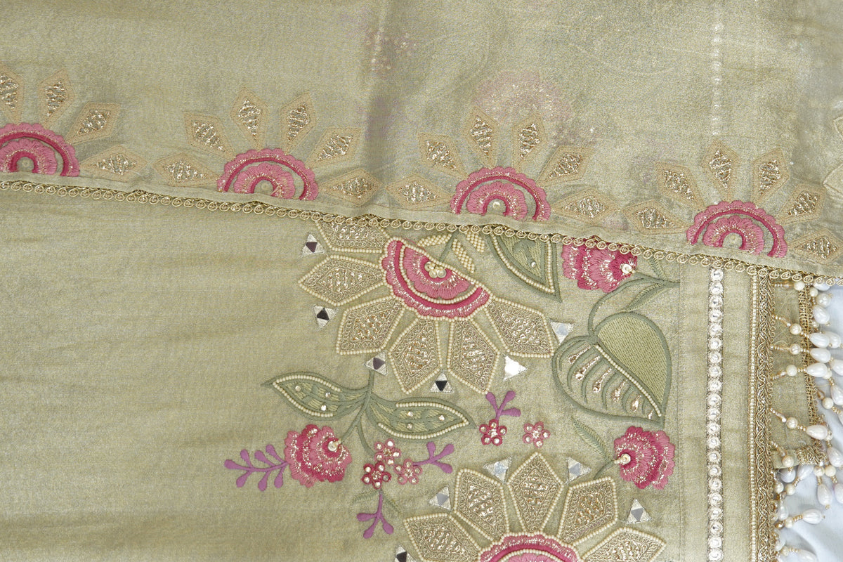 Tulfi silk top and dupatta, Upada silk bottom, hand paint work top and dupatta