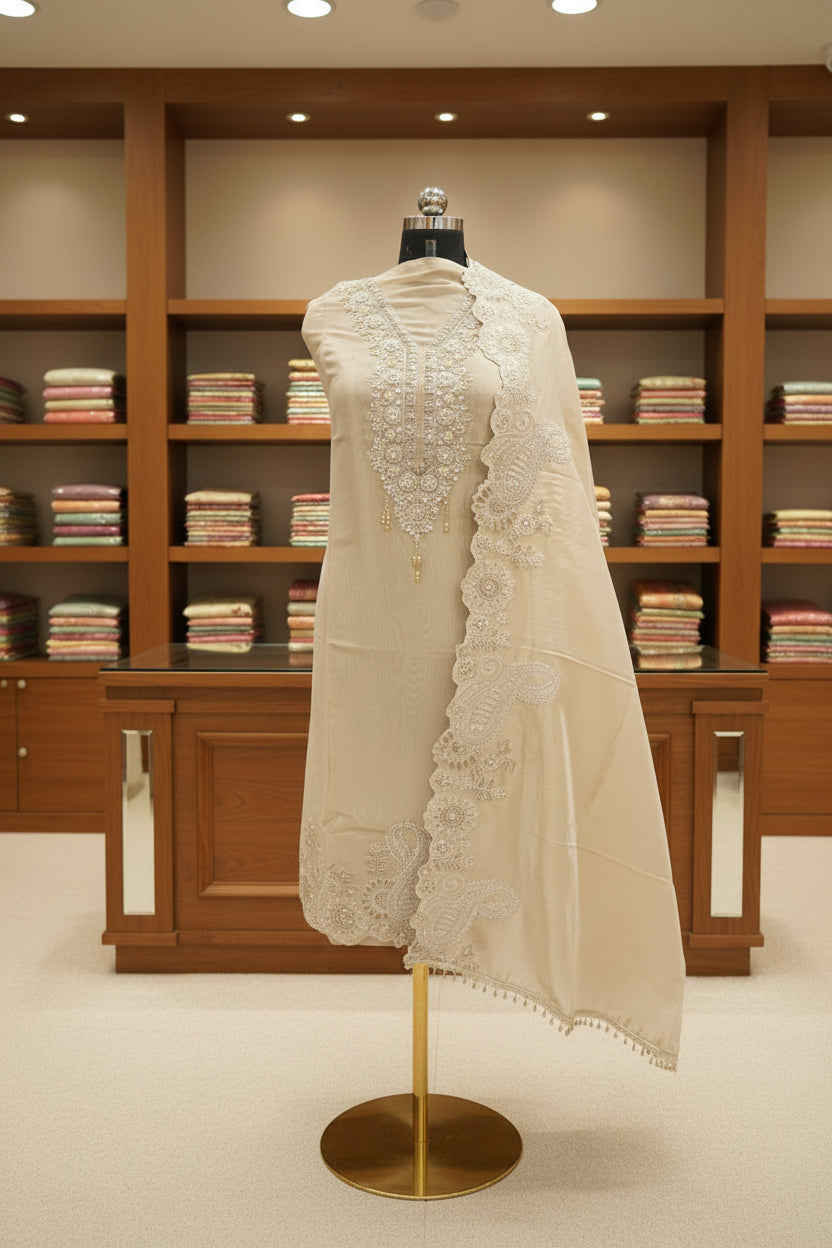 Tulfi silk top and dupatta, Upada silk bottom, thread work embroidery and hand work