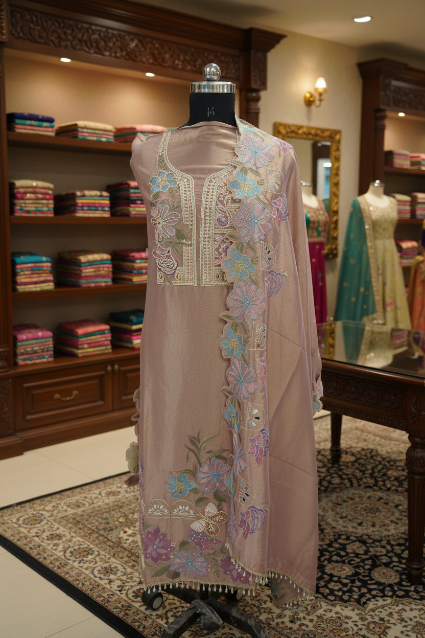 Tulfi silk top and dupatta, Upada silk bottom, hand paint work top and dupatta