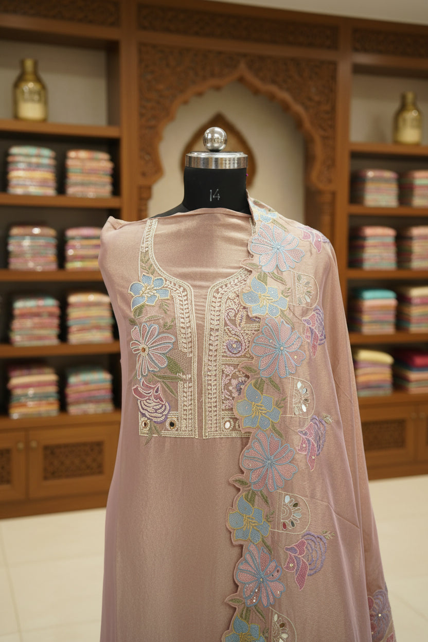 Tulfi silk top and dupatta, Upada silk bottom, hand paint work top and dupatta