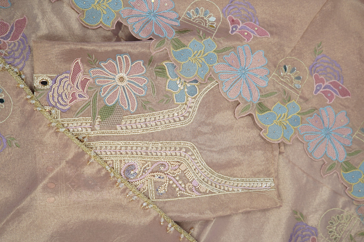 Tulfi silk top and dupatta, Upada silk bottom, hand paint work top and dupatta