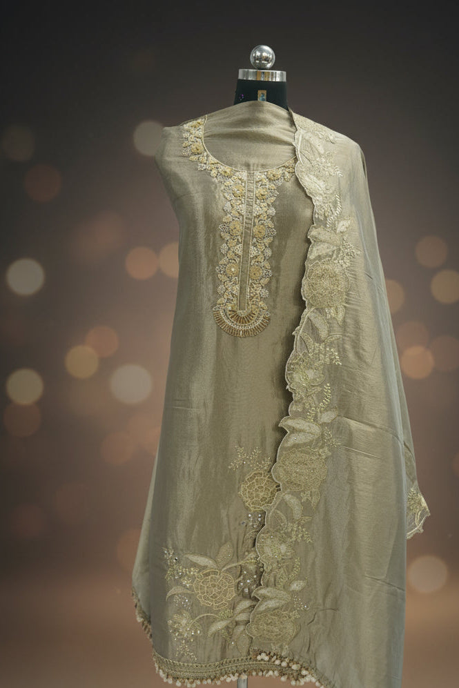 Tulfi silk top and dupatta, Upada silk bottom, hand paint work top and dupatta