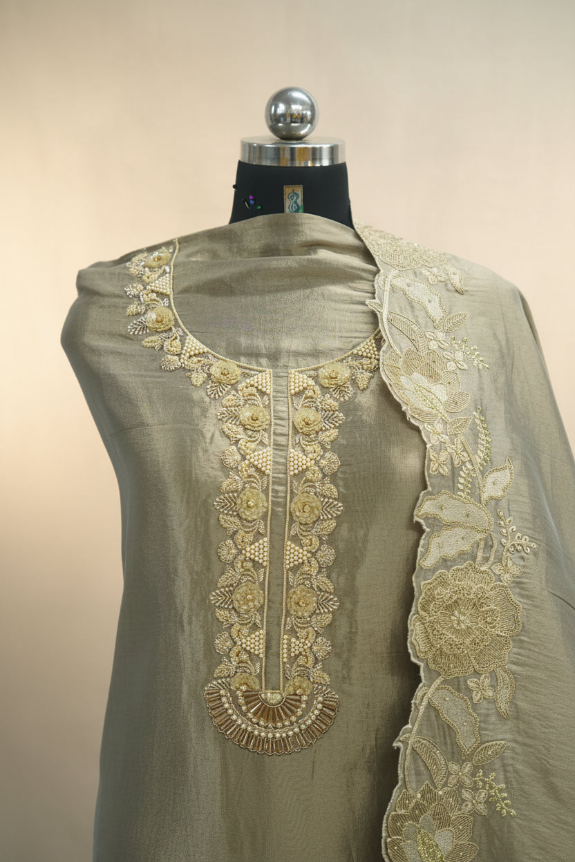 Tulfi silk top and dupatta, Upada silk bottom, hand paint work top and dupatta