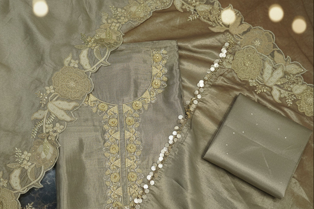 Tulfi silk top and dupatta, Upada silk bottom, hand paint work top and dupatta