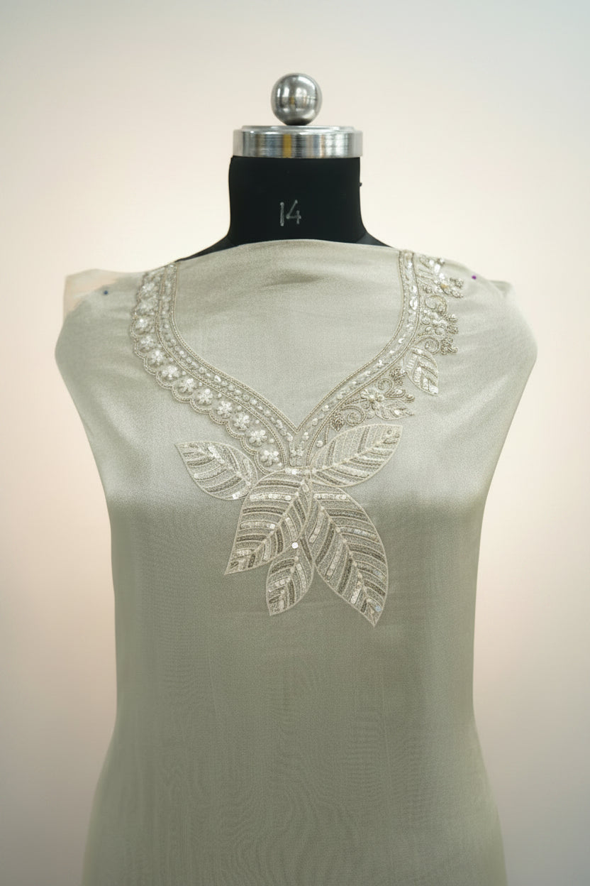 Sapphire silk top and top-to-bottom Upada silk, thread embroidery and sequence work