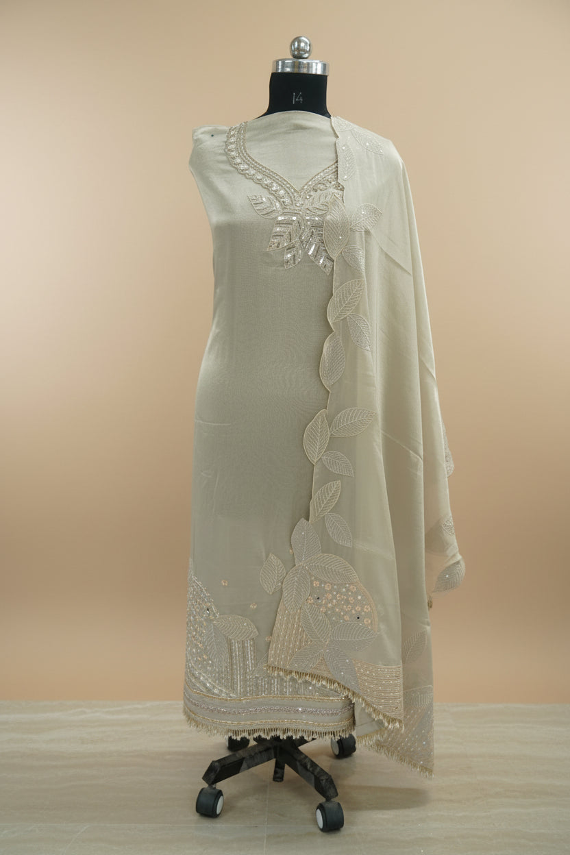 Sapphire silk top and top-to-bottom Upada silk, thread embroidery and sequence work