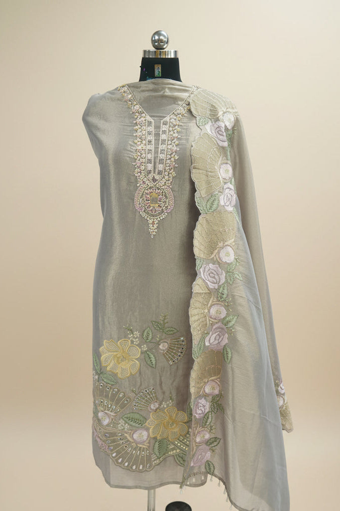 Tulfi silk top and dupatta, Upada silk bottom, embroidery thread work and beads work