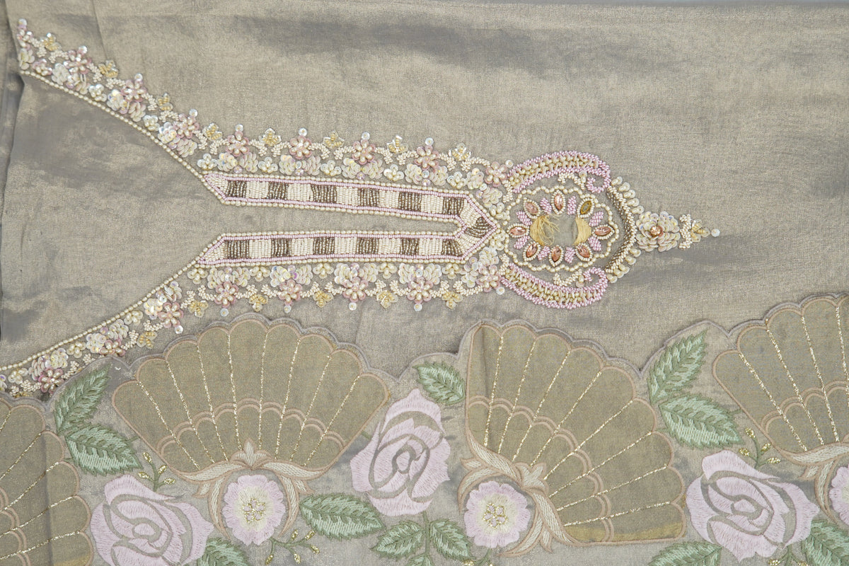 Tulfi silk top and dupatta, Upada silk bottom, embroidery thread work and beads work