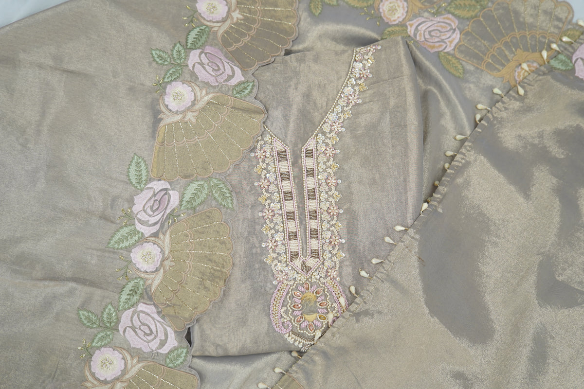 Tulfi silk top and dupatta, Upada silk bottom, embroidery thread work and beads work