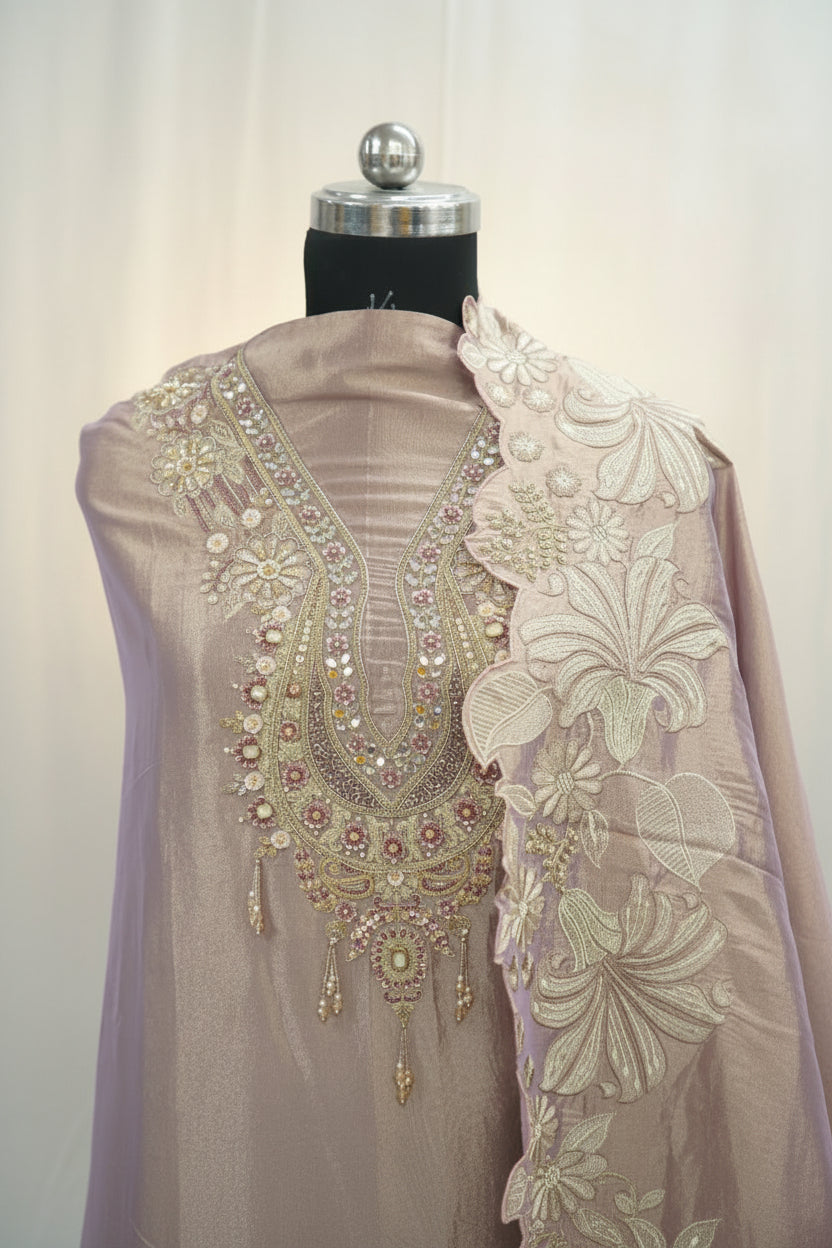 Sapphire silk top and dupatta, Upada silk bottom, zardozi hand work and embroidery