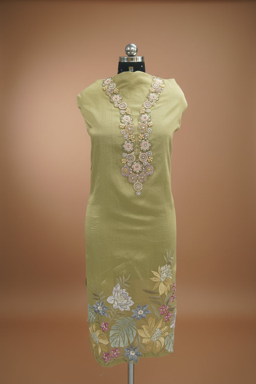 Tissue silk top and dupatta, bottom Upada silk, zardozi handwork with multithread work
