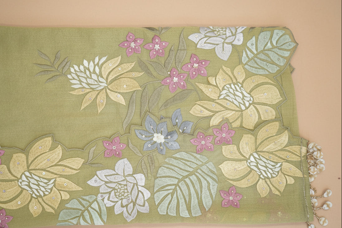 Tissue silk top and dupatta, bottom Upada silk, zardozi handwork with multithread work