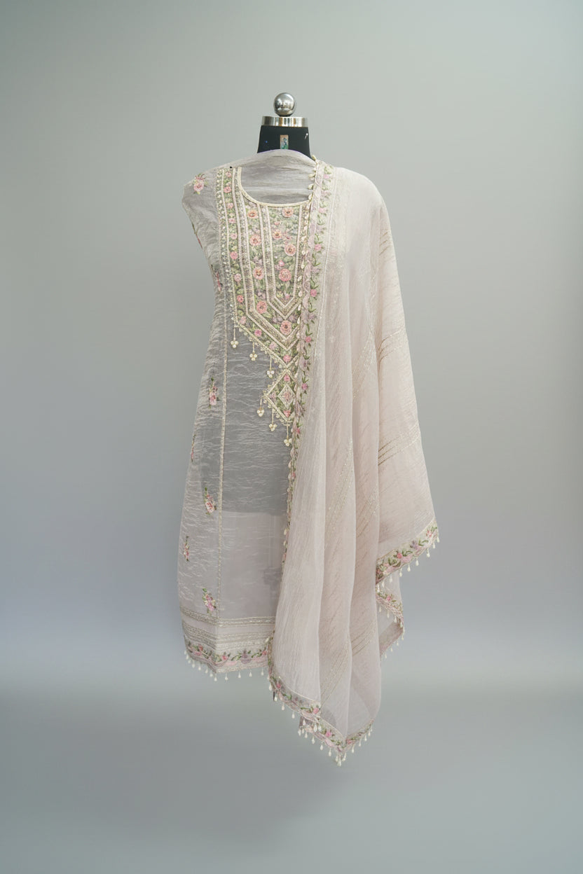 Bronze tissue top and dupatta, bottom Upada silk, multithread work with hand