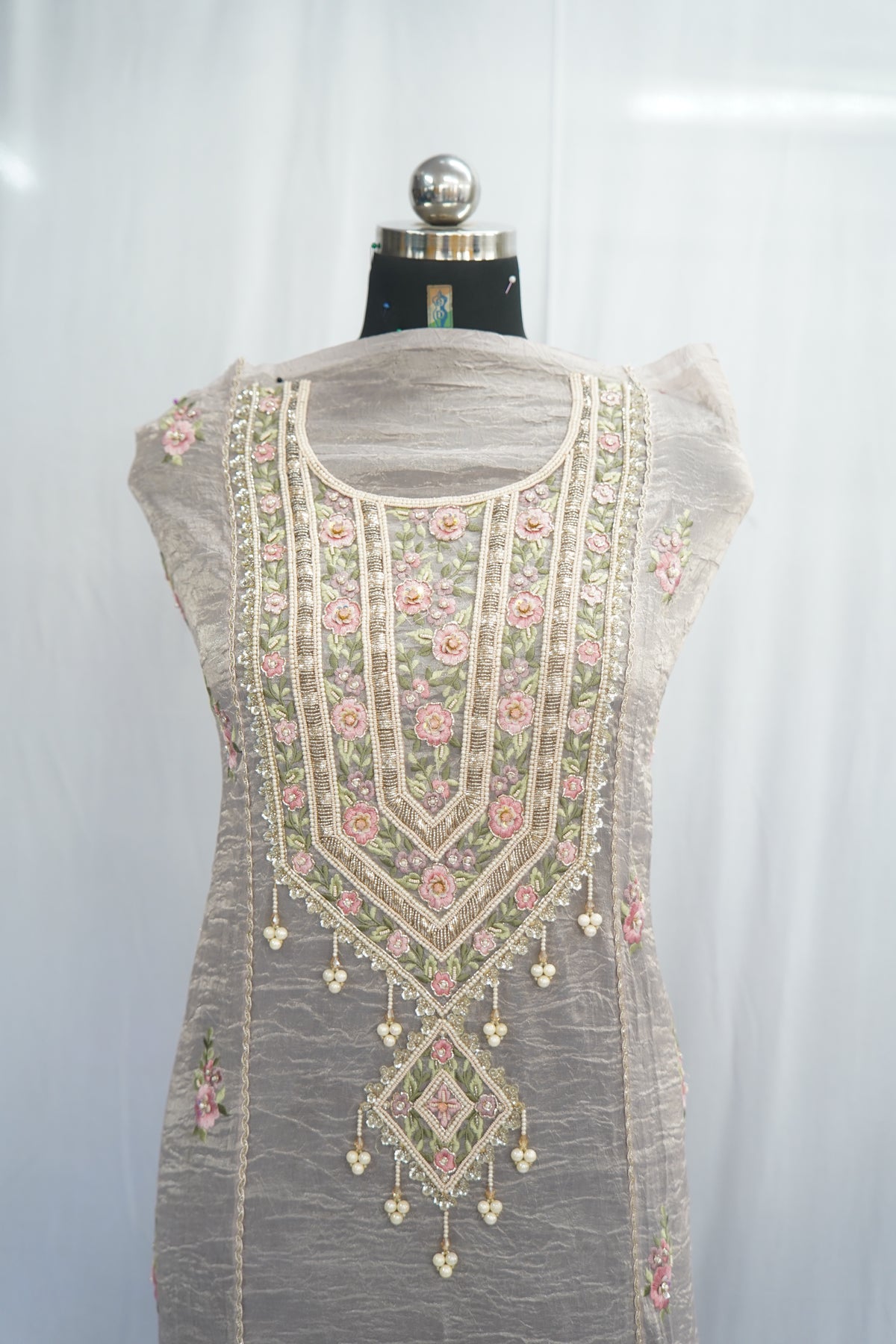 Bronze tissue top and dupatta, bottom Upada silk, multithread work with hand
