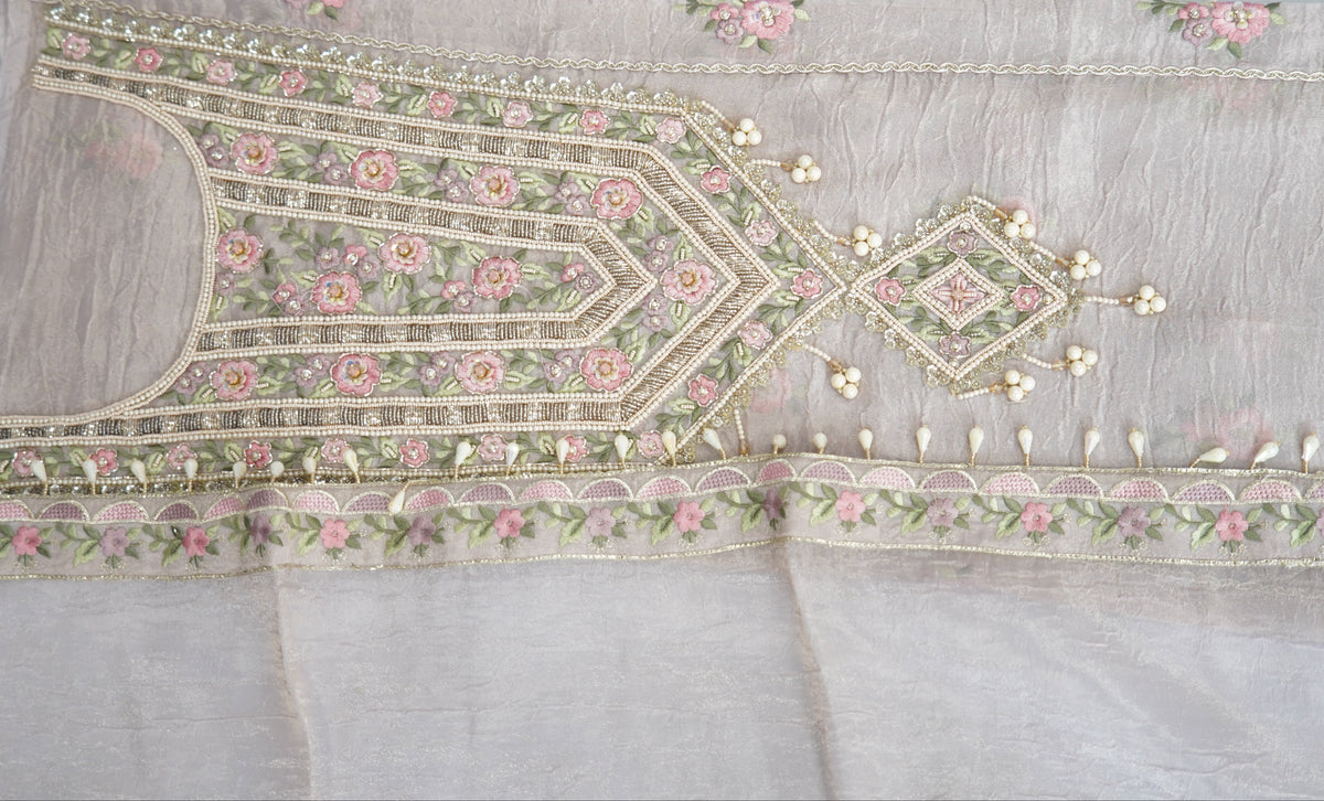 Bronze tissue top and dupatta, bottom Upada silk, multithread work with hand