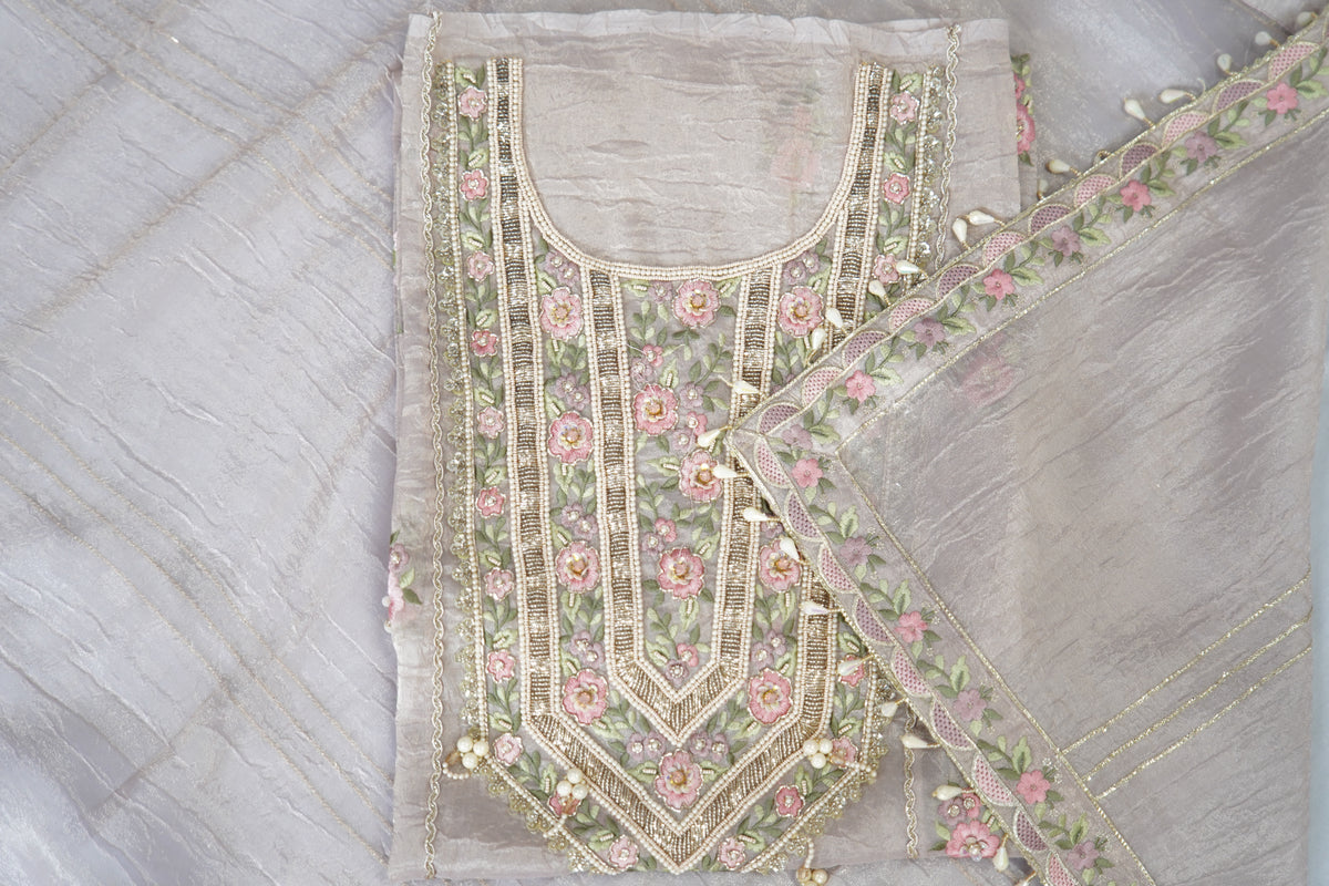 Bronze tissue top and dupatta, bottom Upada silk, multithread work with hand