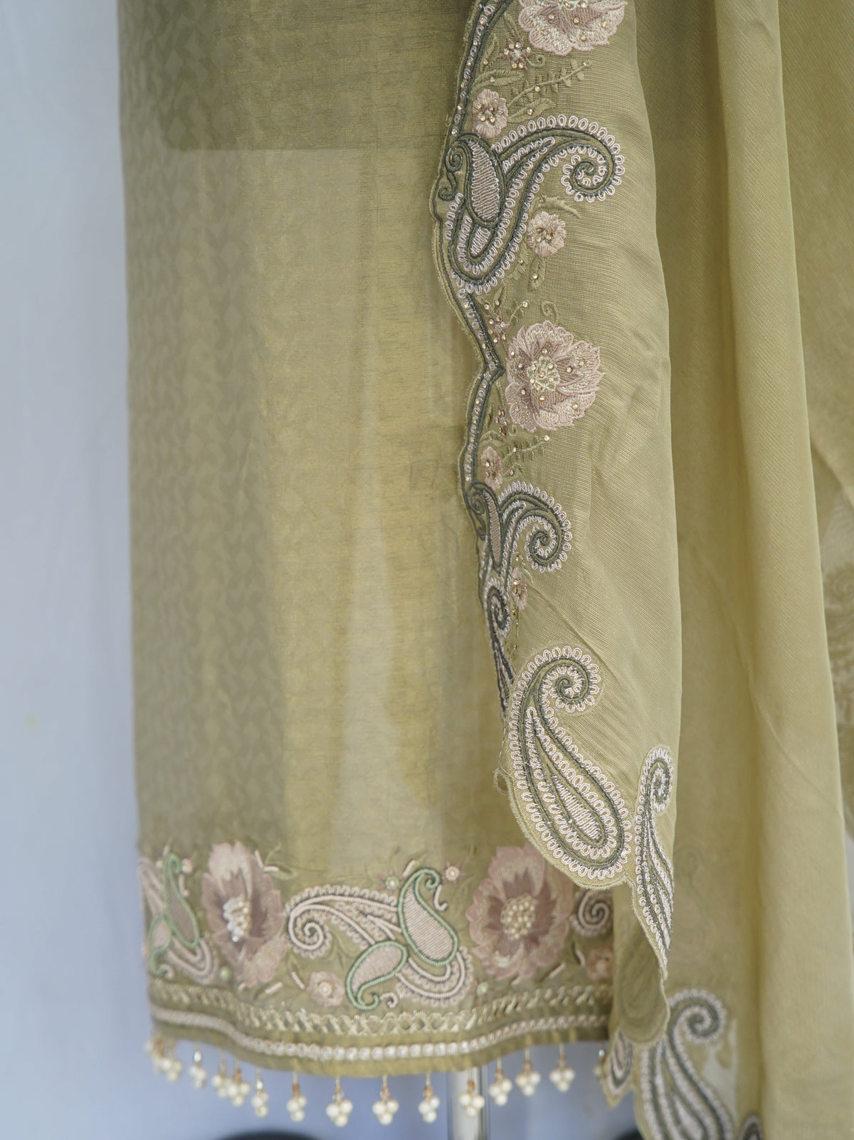 Kunbi silk top and dupatta, bottom Upada silk, multi thread work with hand work