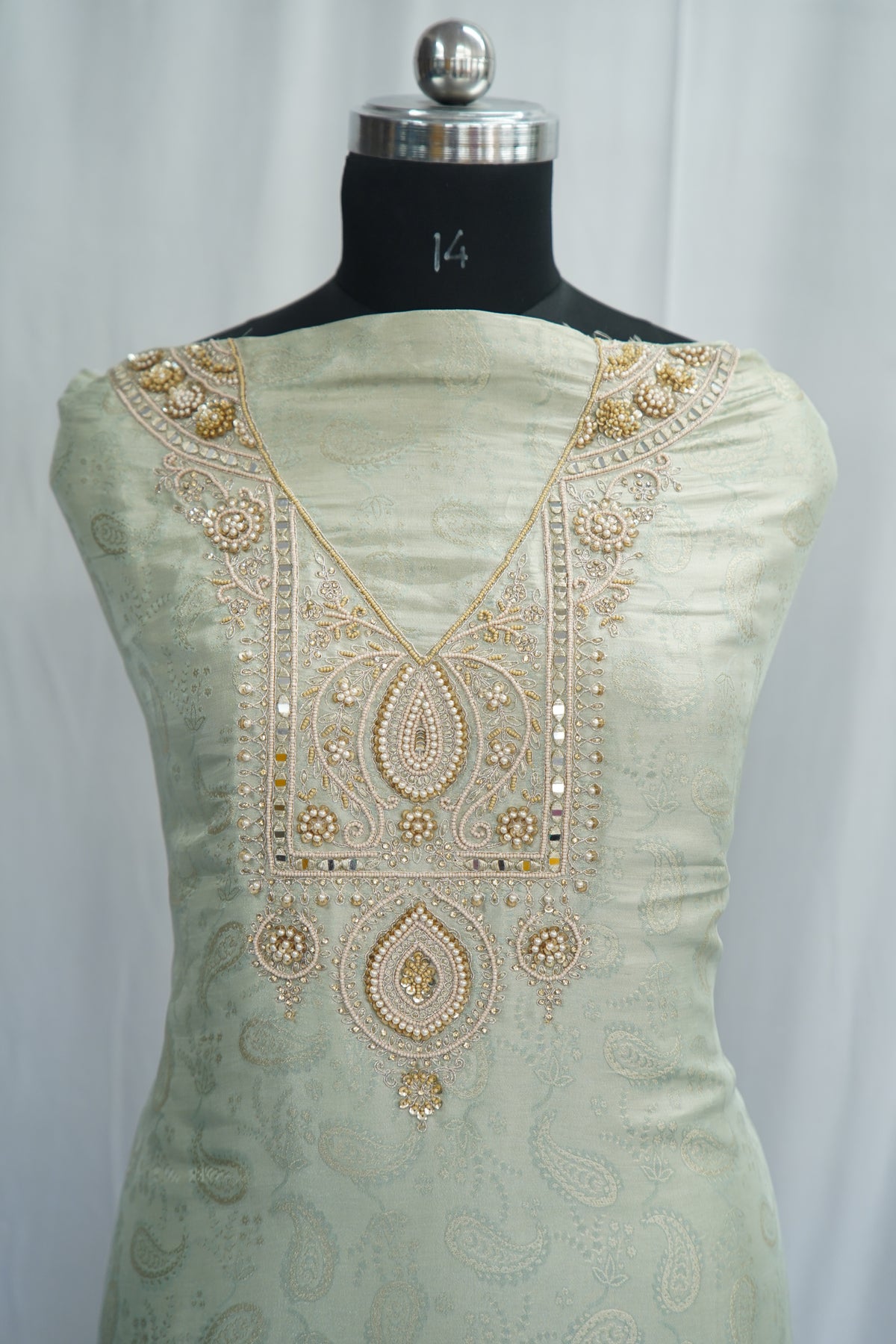 Sapphire silk top and dupatta, Upada silk bottom, Zardosi hand work and embroidery patch work