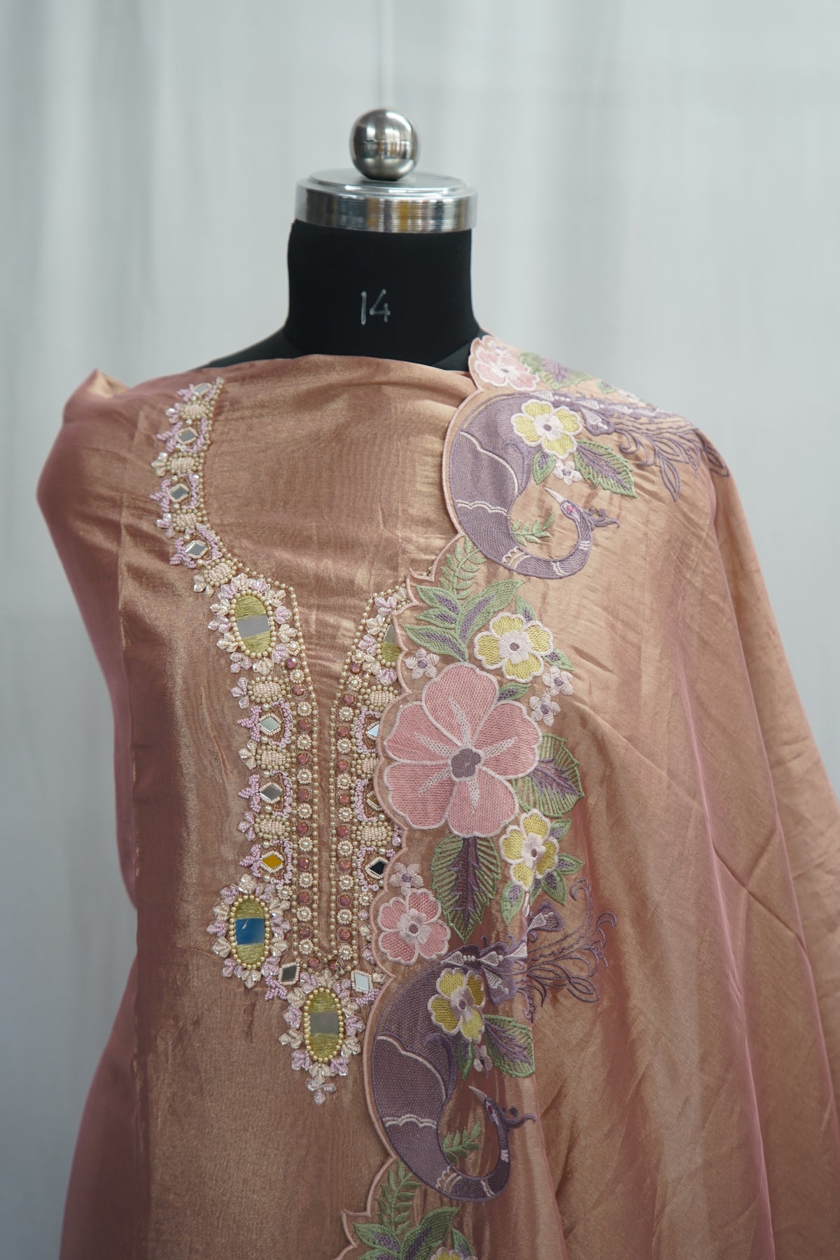 Tulfi silk top and dupatta, Upada silk bottom, thread work embroidery and hand work with cutwork duptta