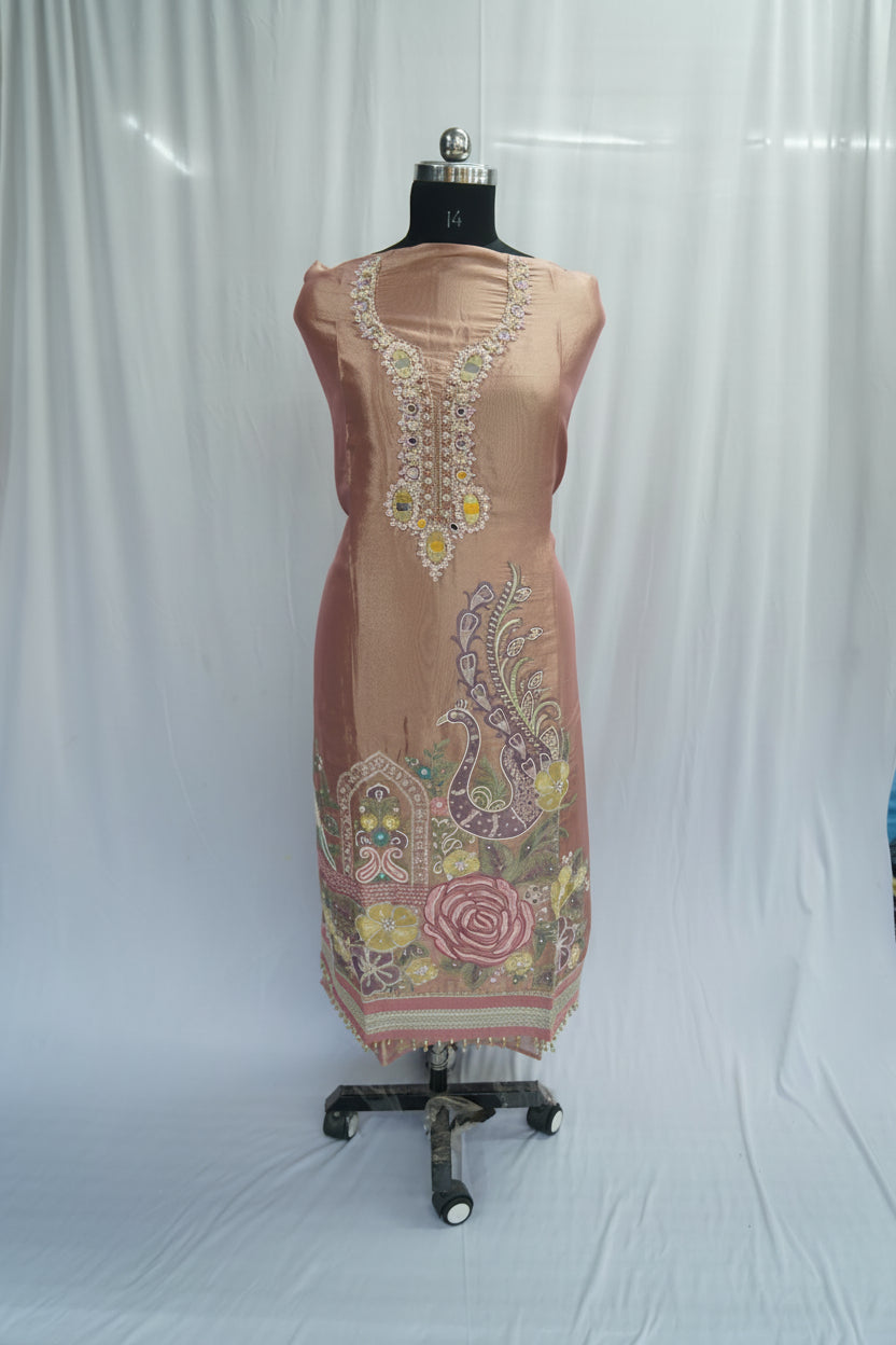 Tulfi silk top and dupatta, Upada silk bottom, thread work embroidery and hand work with cutwork duptta