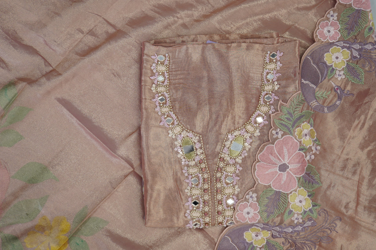 Tulfi silk top and dupatta, Upada silk bottom, thread work embroidery and hand work with cutwork duptta
