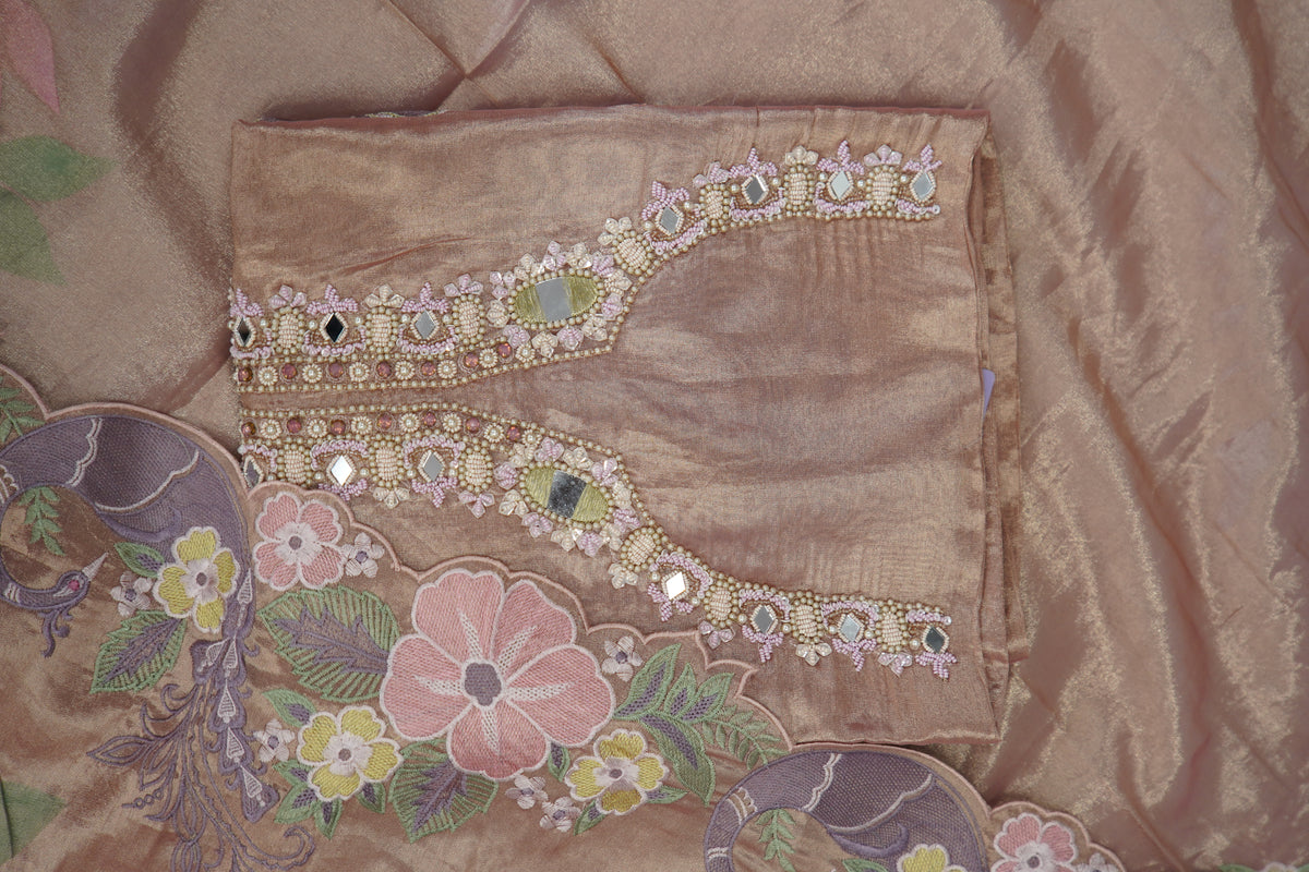 Tulfi silk top and dupatta, Upada silk bottom, thread work embroidery and hand work with cutwork duptta