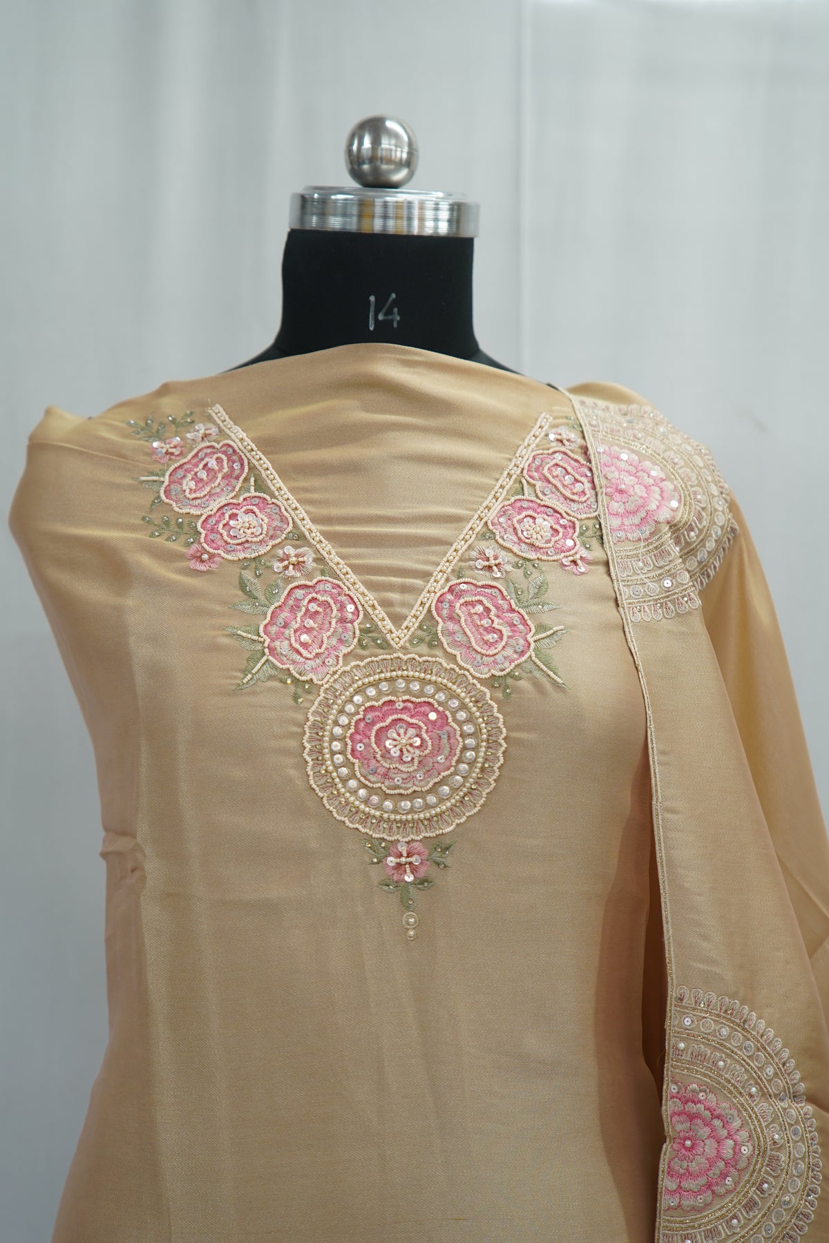 Sapphire silk top and top-to-bottom Upada silk, thread embroidery and sequence with beads work
