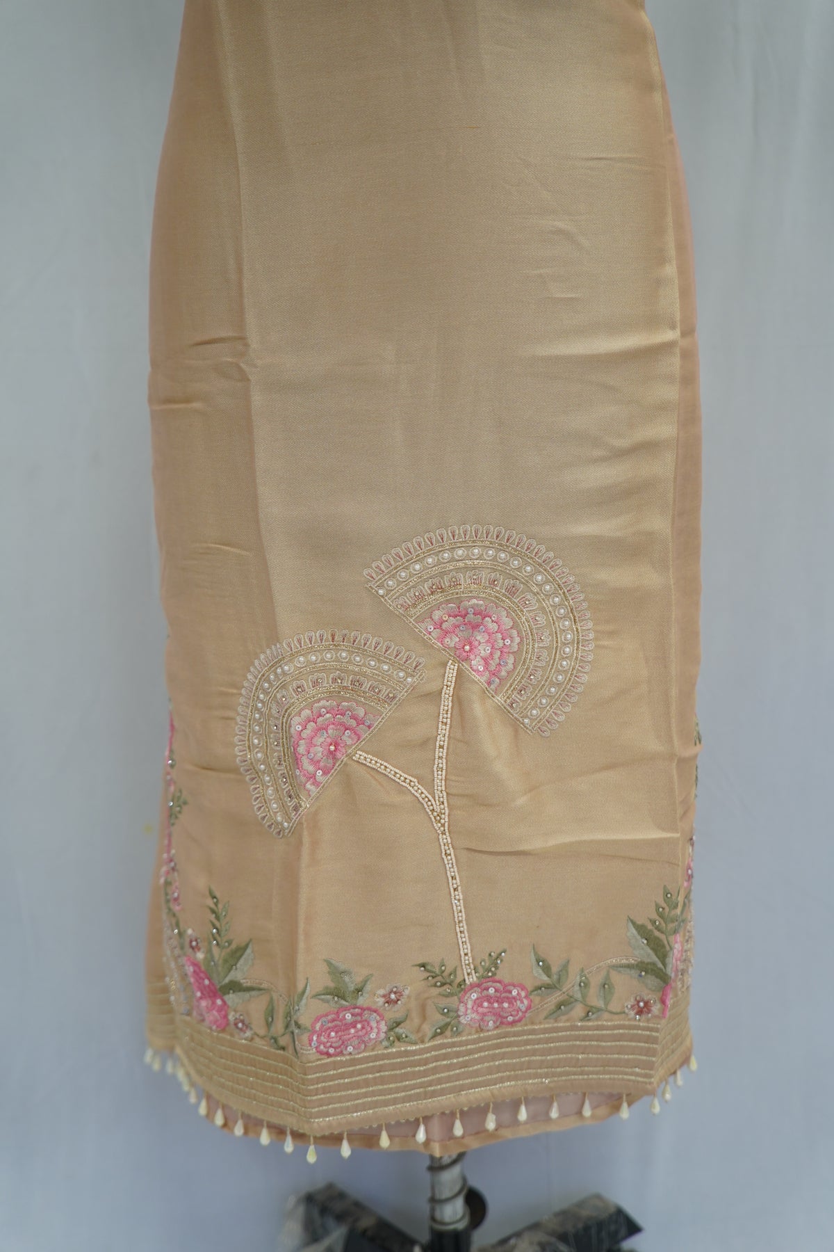 Sapphire silk top and top-to-bottom Upada silk, thread embroidery and sequence with beads work