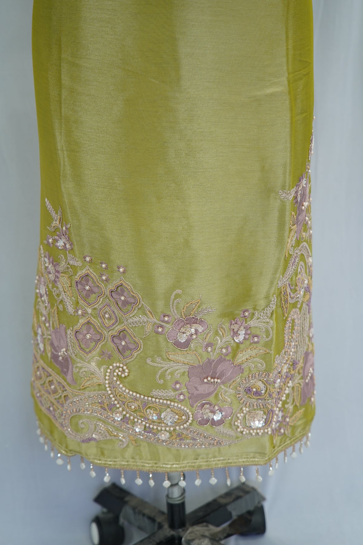 Jiraff silk top, jacquard dupatta, Upada silk bottom, thread and hand work